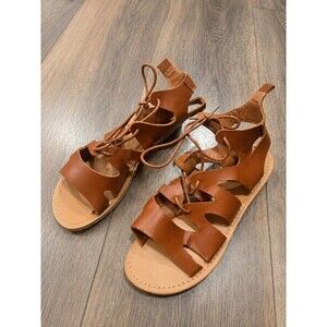 Wild Diva Womens 5.5 Brown Lace Up Gladiator Sandals Boho Strappy Flat